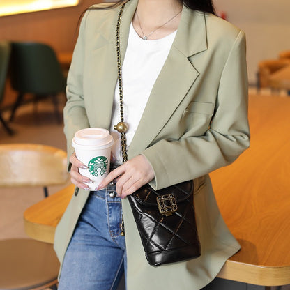 Stylish Women's Genuine Leather Quilted Mini Bag with Gold Ball Chain