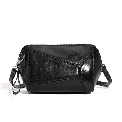 Damen Vintage Umhängetasche aus echtem Leder mit geometrischem Patchwork
