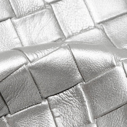 Pearl Button Women's Genuine Leather Woven Crossbody Phone Bag