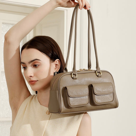 Bolso de hombro vintage para mujer de cuero genuino para bolos