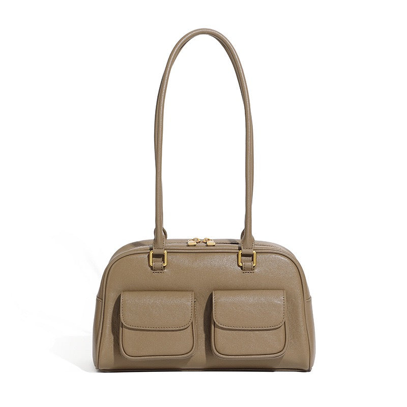 Vintage Damen Echtleder Bowling Bag Schultertasche
