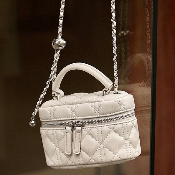 Exquisite Women's Genuine Leather Mini Bag with Gold Ball Chain