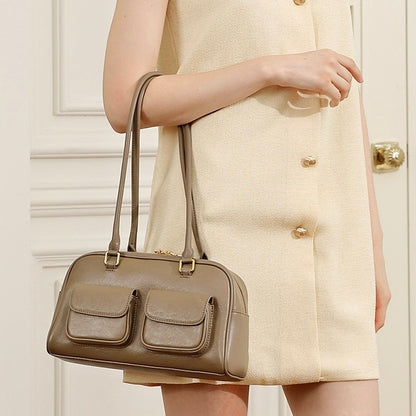Vintage Damen Echtleder Bowling Bag Schultertasche