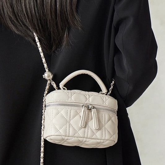 Exquisite Women's Genuine Leather Mini Bag with Gold Ball Chain