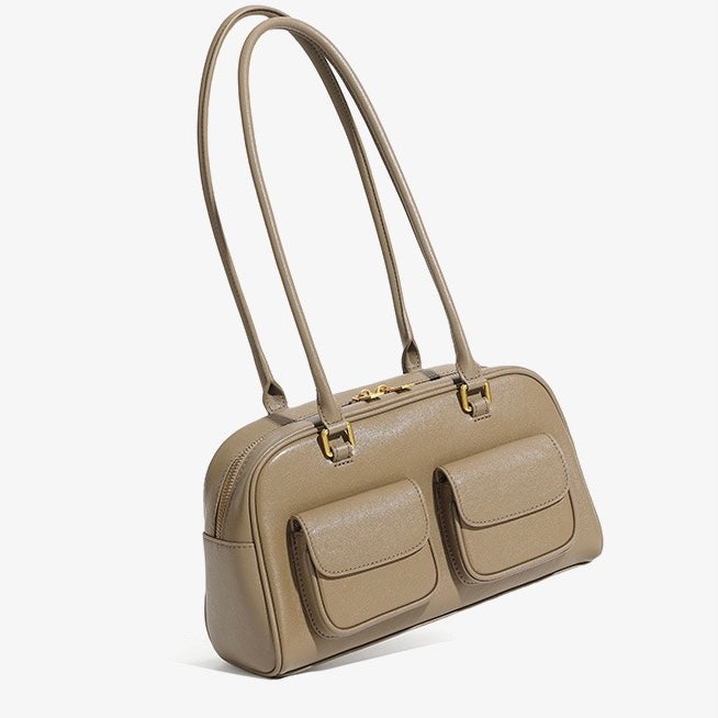 Vintage Damen Echtleder Bowling Bag Schultertasche
