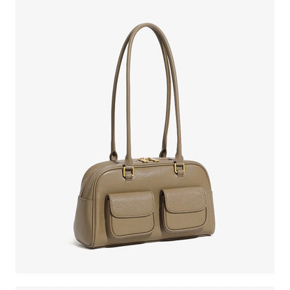 Vintage Damen Echtleder Bowling Bag Schultertasche
