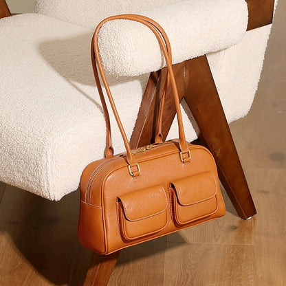 Vintage Damen Echtleder Bowling Bag Schultertasche