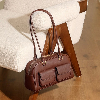 Vintage Damen Echtleder Bowling Bag Schultertasche