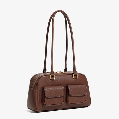 Vintage Damen Echtleder Bowling Bag Schultertasche