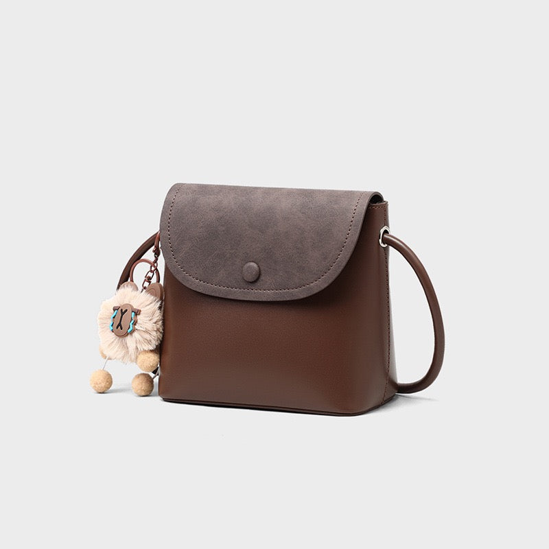 Damen-Umhängetasche aus Leder im Vintage-Stil mit Klappe