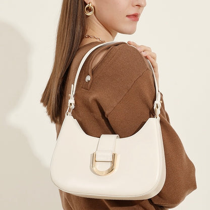 Women’s Soft Top-Grain Leather Baguette Shoulder Bag in Minimalist Commuter Style