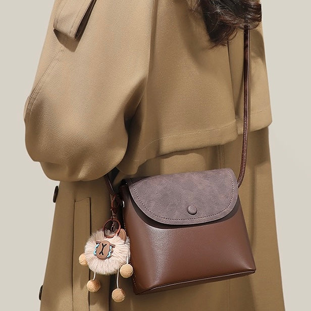 Damen-Umhängetasche aus Leder im Vintage-Stil mit Klappe