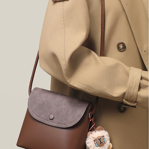 Damen-Umhängetasche aus Leder im Vintage-Stil mit Klappe