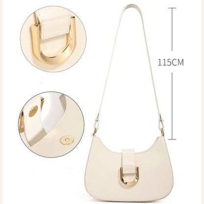 Women’s Soft Top-Grain Leather Baguette Shoulder Bag in Minimalist Commuter Style