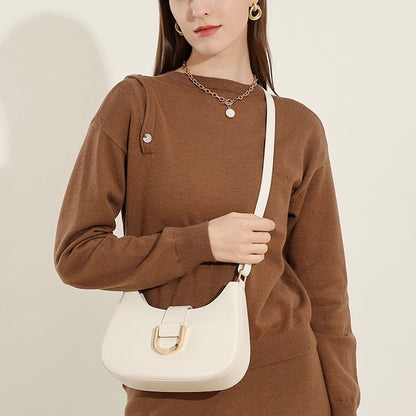 Women’s Soft Top-Grain Leather Baguette Shoulder Bag in Minimalist Commuter Style