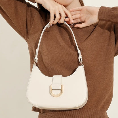 Women’s Soft Top-Grain Leather Baguette Shoulder Bag in Minimalist Commuter Style