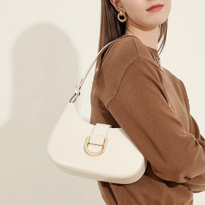 Women’s Soft Top-Grain Leather Baguette Shoulder Bag in Minimalist Commuter Style