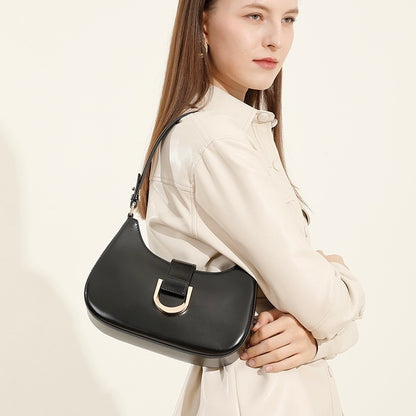 Women’s Soft Top-Grain Leather Baguette Shoulder Bag in Minimalist Commuter Style