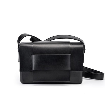 Women’s Genuine Leather Woven Box Crossbody Shoulder Bag in Minimalist Style