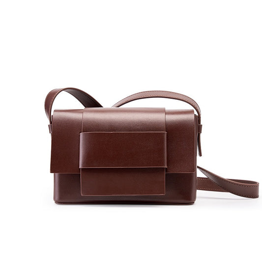 Borsa a tracolla a scatola intrecciata da donna in vera pelle in stile minimalista