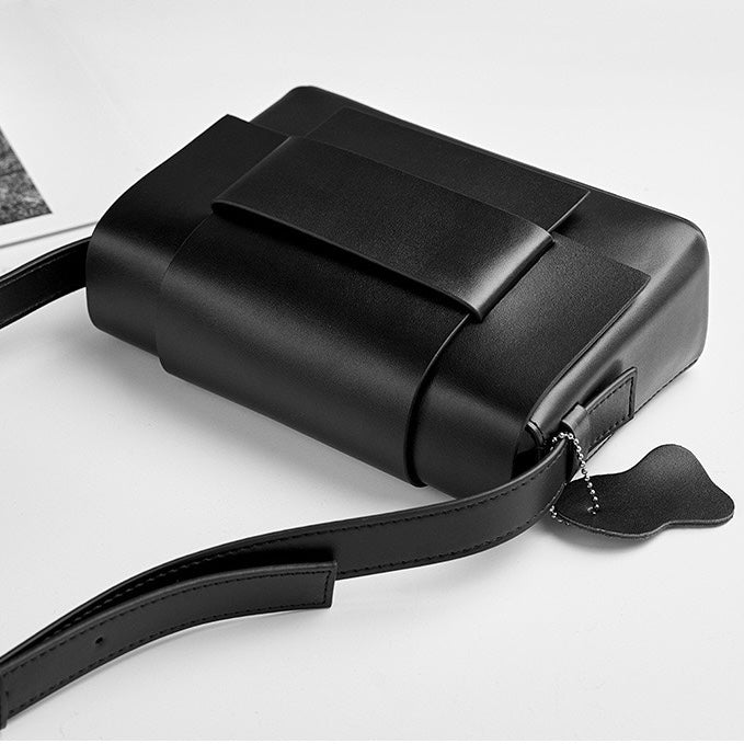 Women’s Genuine Leather Woven Box Crossbody Shoulder Bag in Minimalist Style
