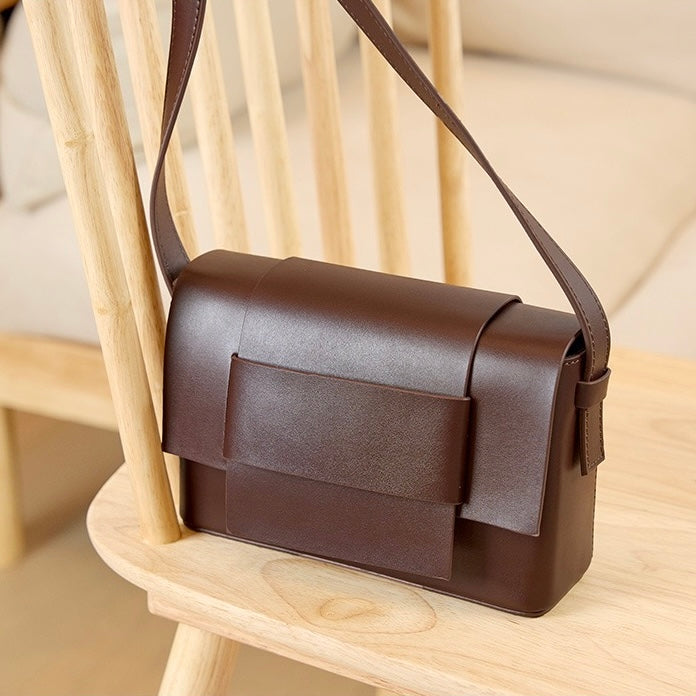 Women’s Genuine Leather Woven Box Crossbody Shoulder Bag in Minimalist Style