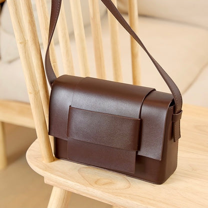 Women’s Genuine Leather Woven Box Crossbody Shoulder Bag in Minimalist Style