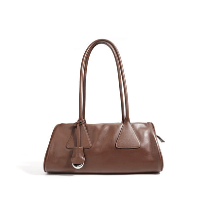 Women’s Genuine Leather Triangle Barrel Shoulder Bag – 2025 Vintage Edition