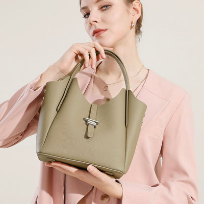 Damen-Umhängetasche aus echtem Leder mit Tragegriff oben im minimalistischen Stil