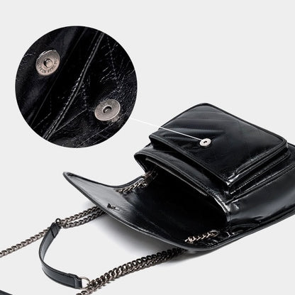 Women’s Genuine Leather Chain Detail Large Capacity Messenger Shoulder Bag