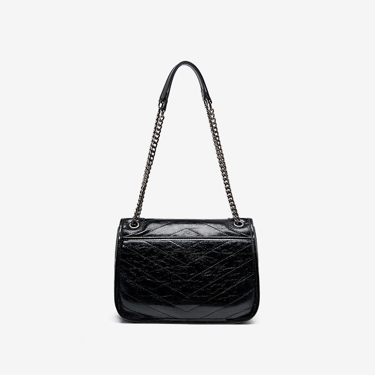Women’s Genuine Leather Chain Detail Large Capacity Messenger Shoulder Bag