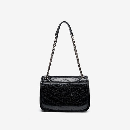 Women’s Genuine Leather Chain Detail Large Capacity Messenger Shoulder Bag
