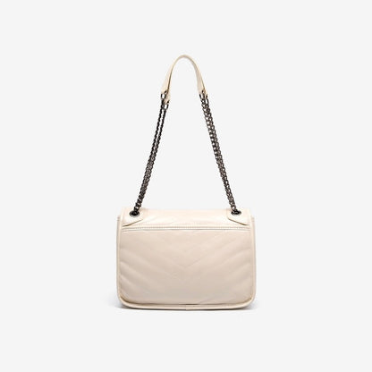 Women’s Genuine Leather Chain Detail Large Capacity Messenger Shoulder Bag