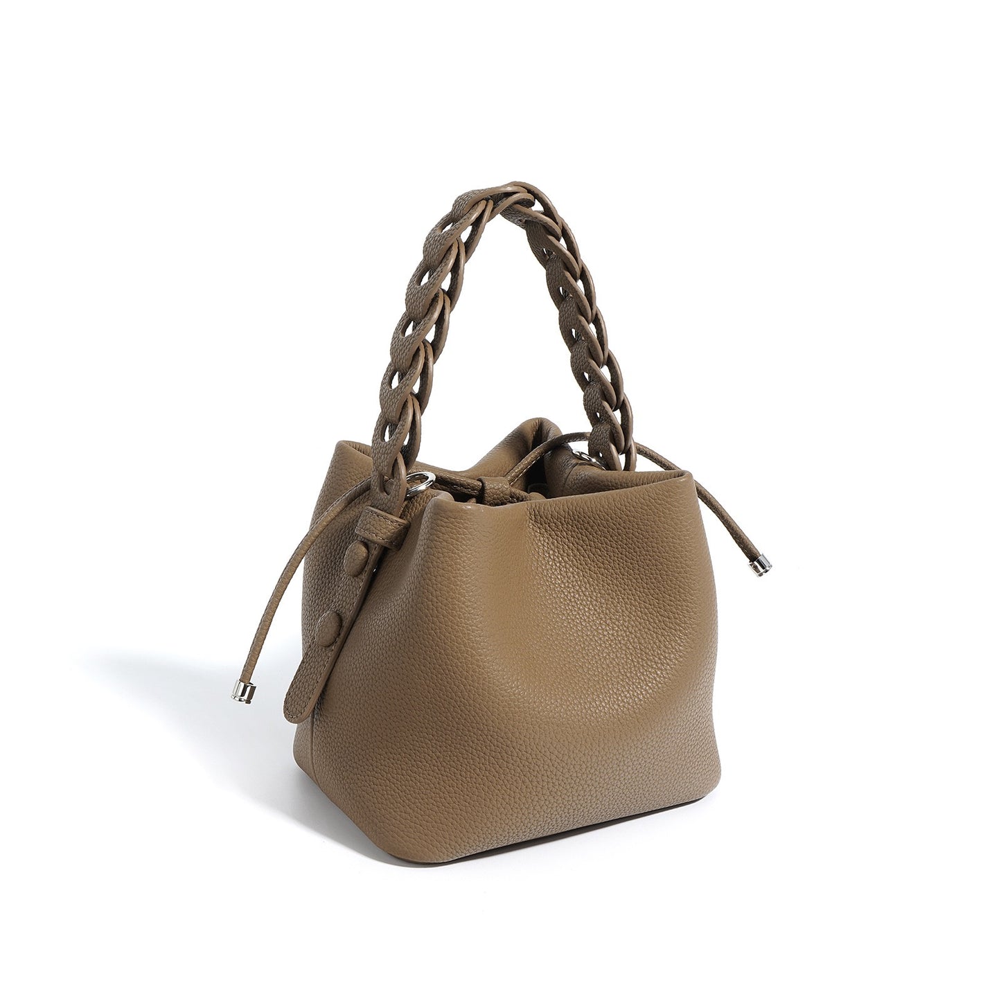 Women's Genuine Top-Grain Leather Versatile Commuting Bucket Bag Single-Shoulder Crossbody Elegant Handheld Bag