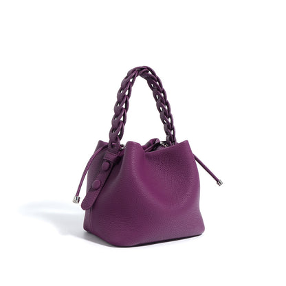 Women's Genuine Top-Grain Leather Versatile Commuting Bucket Bag Single-Shoulder Crossbody Elegant Handheld Bag