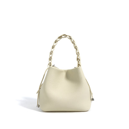 Women's Genuine Top-Grain Leather Versatile Commuting Bucket Bag Single-Shoulder Crossbody Elegant Handheld Bag