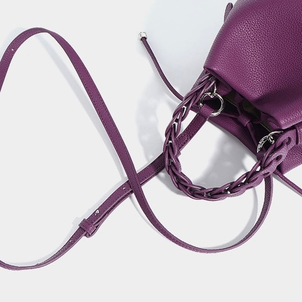 Women's Genuine Top-Grain Leather Versatile Commuting Bucket Bag Single-Shoulder Crossbody Elegant Handheld Bag