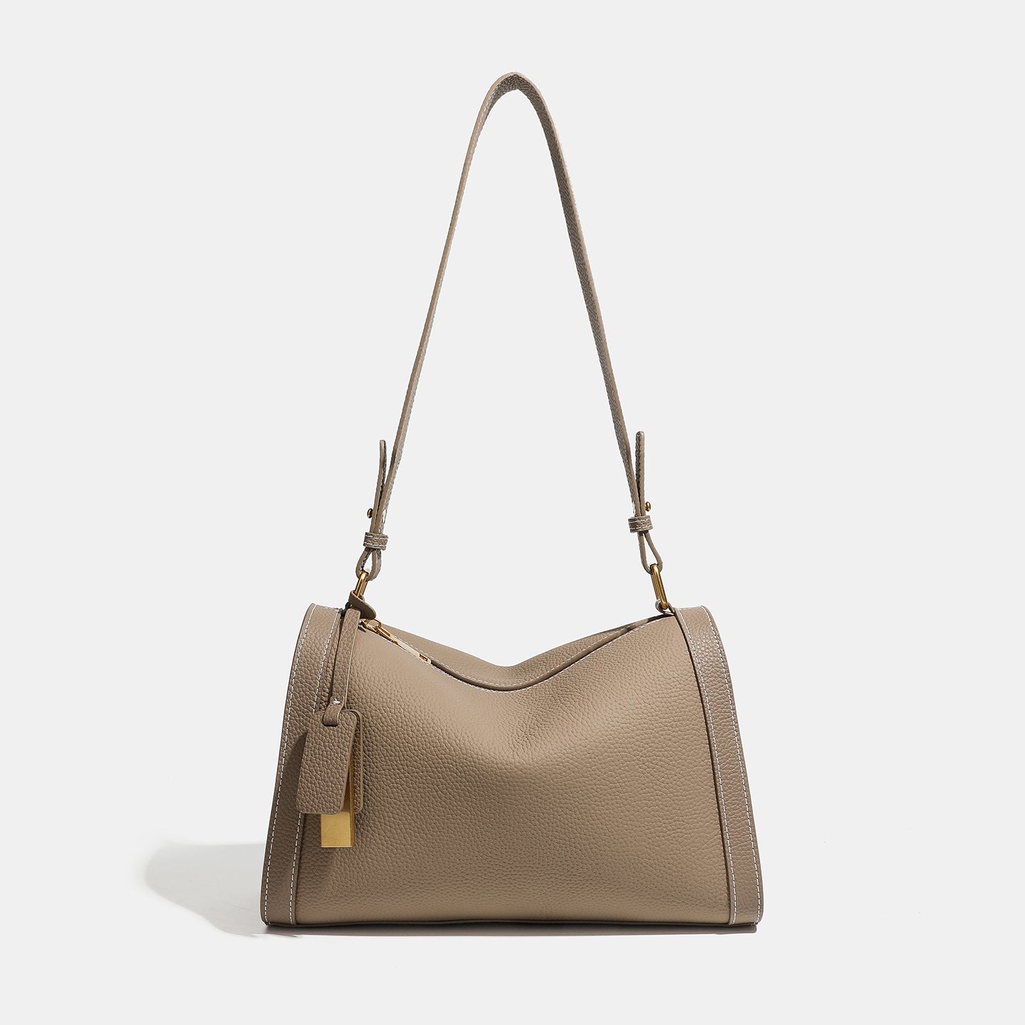 Casual Slouchy Pebbled Genuine Leather Shoulder Boston Bag