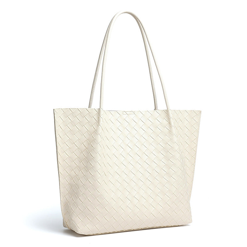 Minimalist Woven Genuine Leather Spacious Tote Clutch Bag