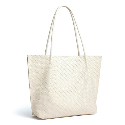 Minimalist Woven Genuine Leather Spacious Tote Clutch Bag