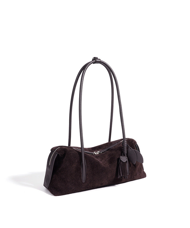 Chic Matte Genuine Leather Baguette Clutch Bag