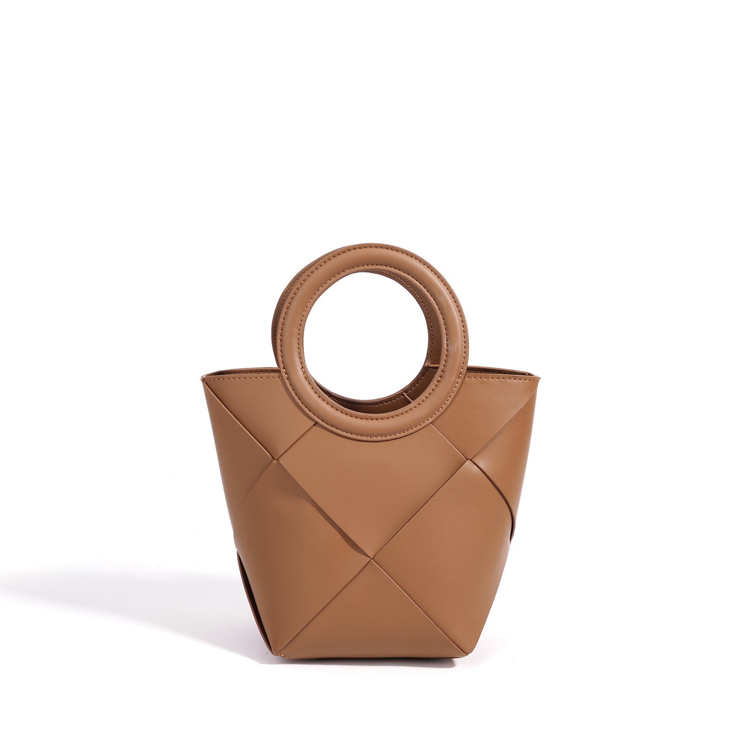 Refined Geometric Woven Genuine Leather Mini Bucket Clutch Bag