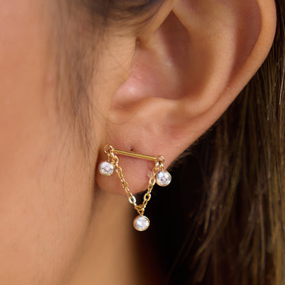 Modern Luxury Bezel Trio V Drape Earrings