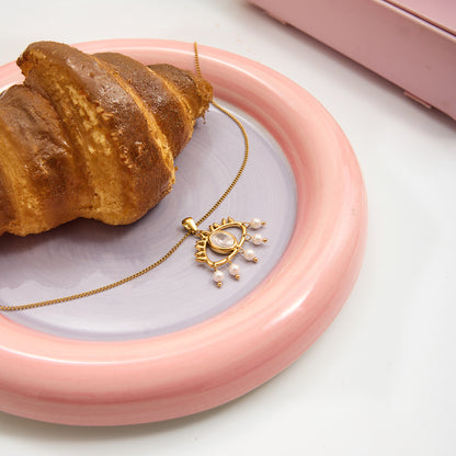 Vintage Halskette mit weißem Zirkon und Perlen, verziert mit dem bösen Blick 