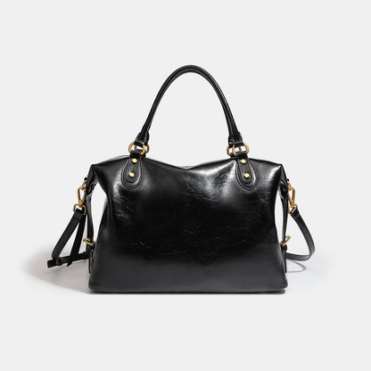 French Style Slouchy Genuine Leather Crossbody Tote Bag