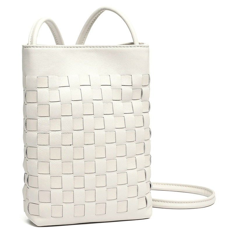 Mellow Sheepskin Leather Mini Woven Phone Clutch Bag