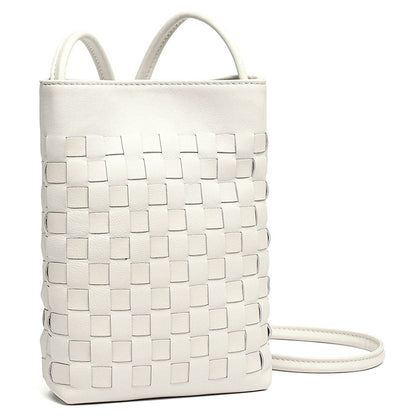 Mellow Sheepskin Leather Mini Woven Phone Clutch Bag