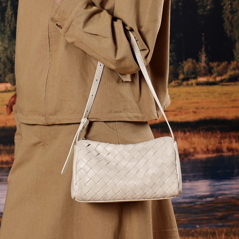 Minimalist Woven Genuine Sheepskin Baguette Clutch Bag