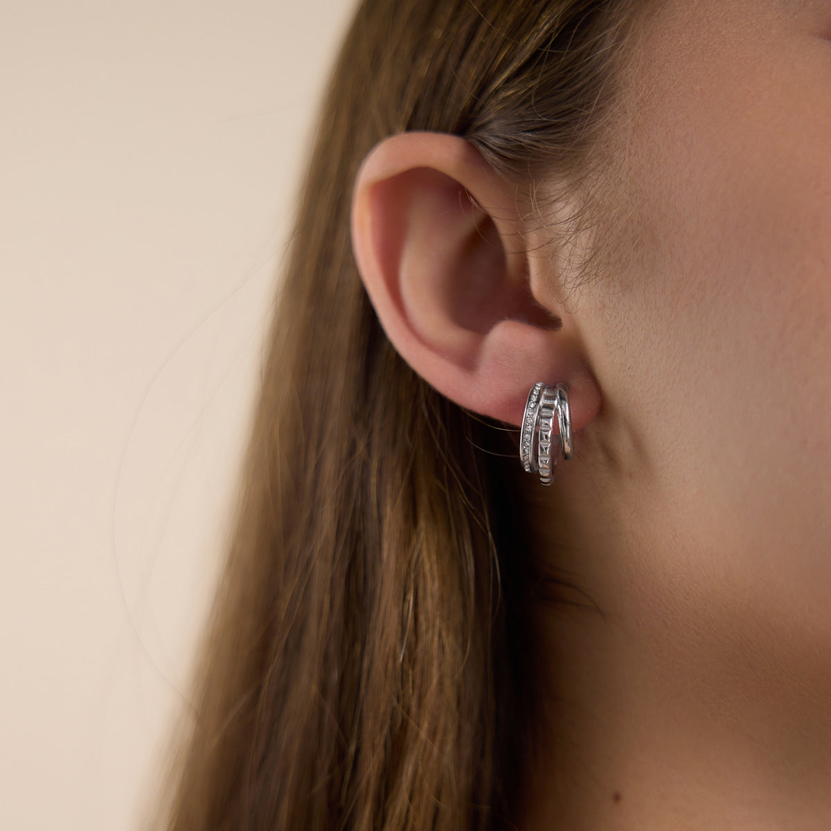Elegant Triple Layer Pavé Ribbed Earrings