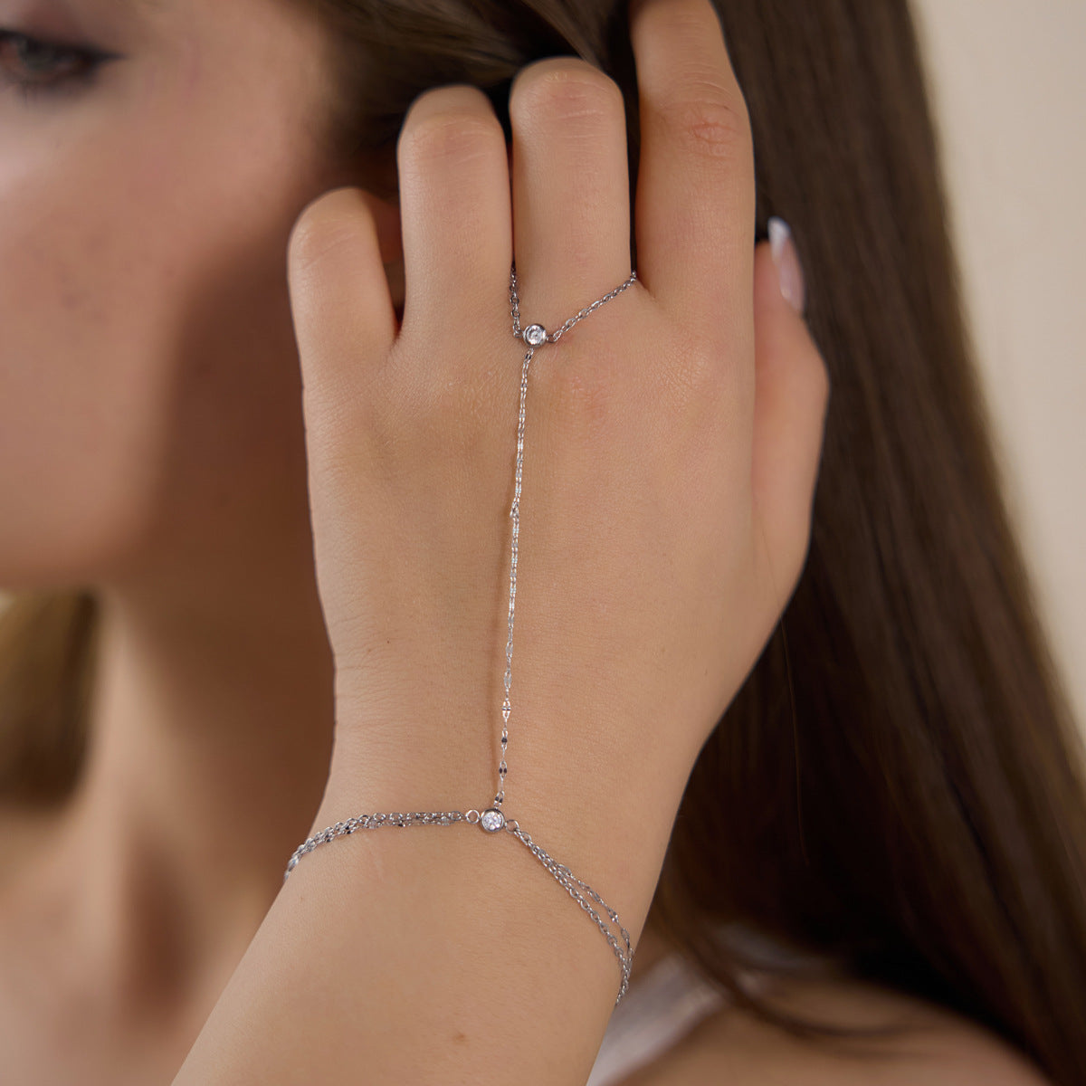 Ethereal Cascade Geometric Minimalist Finger Ring Bracelet